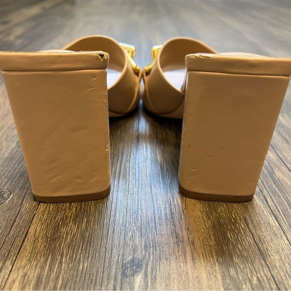 Women’s Chain Slip On Chunky Heels Shoes Sandals Tan Size 8 - Picture 6 of 13